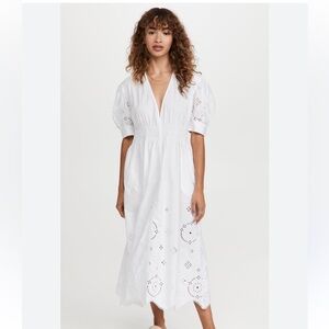 Ganni White Puff Sleeve V-Neck Sundress size 6 (38